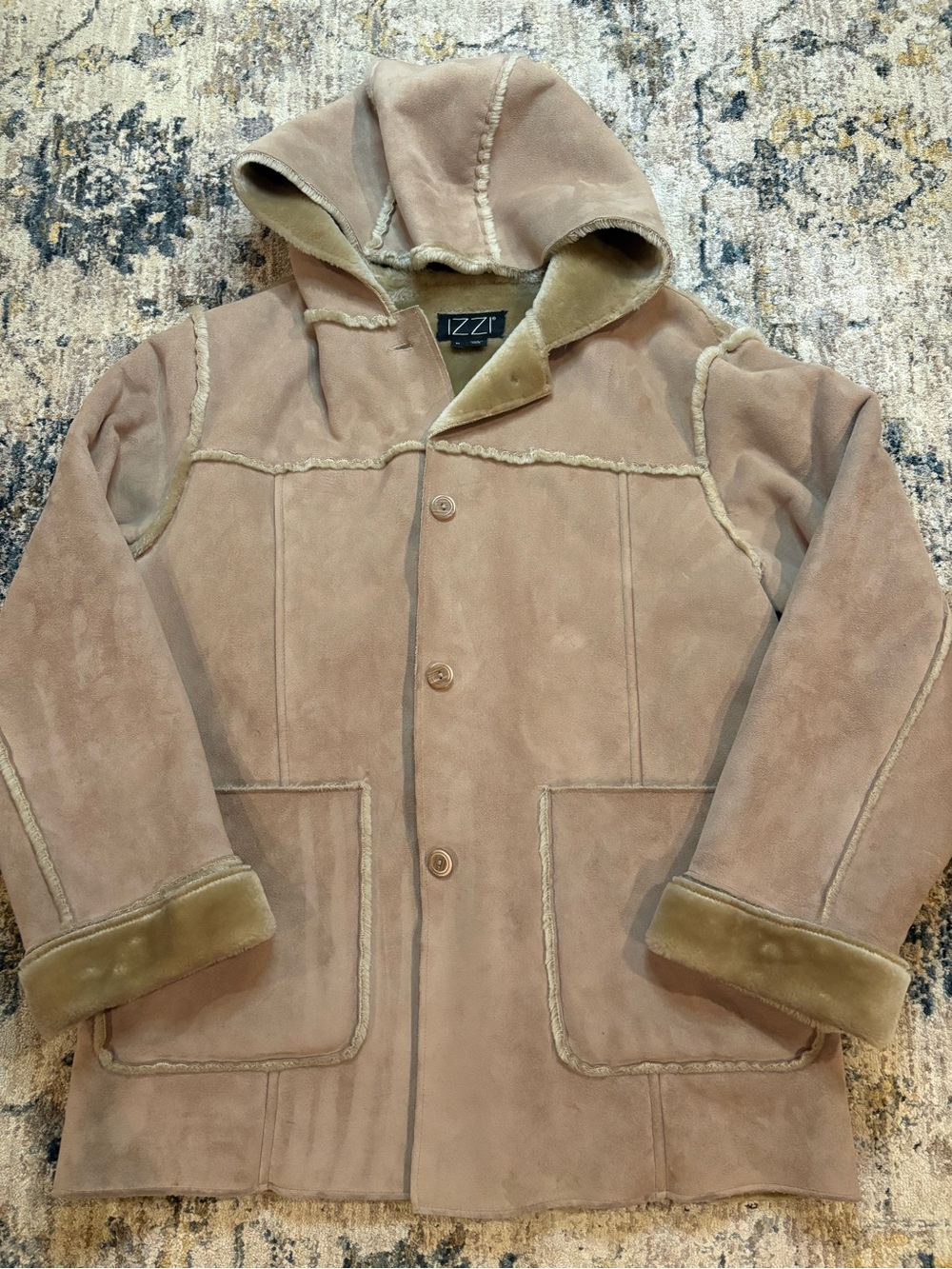 Women’s M Faux Suede Sherpa Hoodie Jacket Tan Shearling Style Y2K Boho Jacket